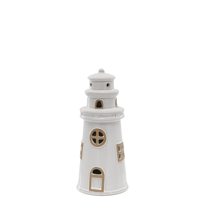 Fyrtårn m. LED. H22 cm creme