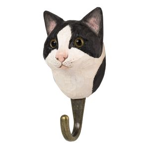 Hovedbilde H&aring;ndspikket knagg Svart hvit Katt